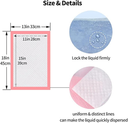 Amakunft Rabbit Pee Pads, Pet Toilet/ Potty Training Pads, Super Absorbent Guinea Pig Disposable Diaper for Hedgehog, Hamster, Chinchilla, Cat, Reptile and Other Small Animal (100pcs-18 x13, Pink)
