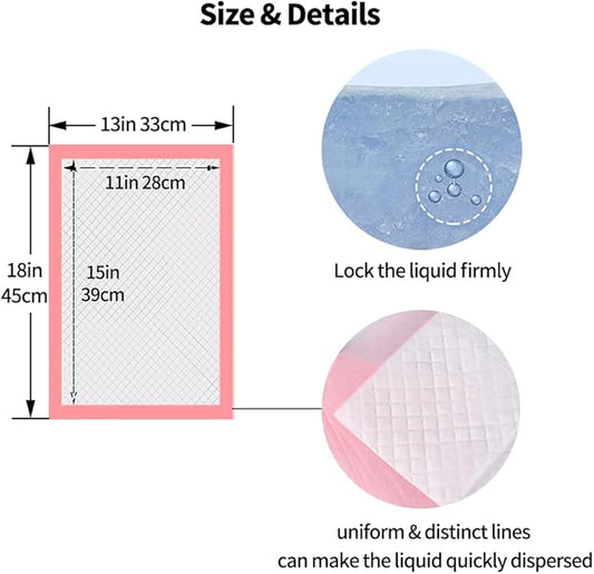 Amakunft Rabbit Pee Pads, Pet Toilet/ Potty Training Pads, Super Absorbent Guinea Pig Disposable Diaper for Hedgehog, Hamster, Chinchilla, Cat, Reptile and Other Small Animal (100pcs-18 x13, Pink)