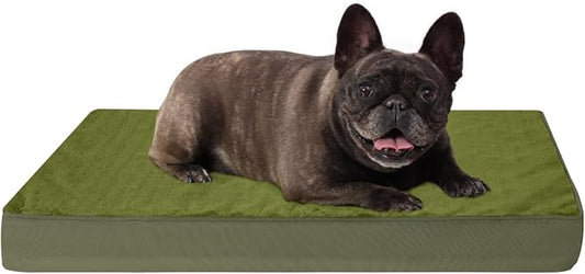 KSIIA Orthopedic Dog Bed Crate Waterproof Pet Mats for Small Dogs Deluxe Plush Washable Pet Bed with Egg Crate Foam & Removable Cover, 23 x 17 Inch, Green