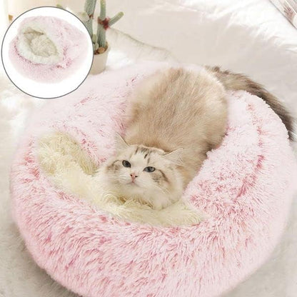 Cat Bed Round Fluffy Hooded Cat Bed Cave, Anti-Anxiety Cave Bed with Hooded Blanket, Cozy Cuddler Luxury Puppy Pet Bed, Anti-Slip Bottom and Machine Washable (Pink, Large)