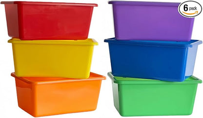 RAUVOLFIA 6 Pack Small Cubby Bin Storage Bins, Multi-Purpose Plastic Storage Bins Stackable Organizer Storage Cubbies for Home, Playroom, Classroom (Rainbow)