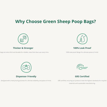 Green Sheep Dog Poop Bags, 65% GRS Certified Recycled PE, Unscented Dog Waste Bags, 270 Count Rolls for Dogs & Cats, Litter Bags for Pet Waste Disposal