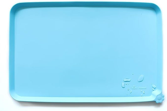Hoki Found X-Large Silicone Pet Food Mats Tray - Non Slip Pet Dog Cat Bowl Mats Placemat - Dog Pet Cat Feeding Mat - Waterproof Dog Cat Food Mats -Pet Water Mats for Carpet - Arctic