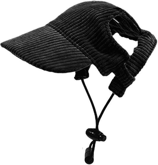 Dog Baseball Cap, Dog Cat Summer Beach Visor Hat with Ear Holes, Adjustable Puppy Sunbonnet Headdress (Black, X-Large)