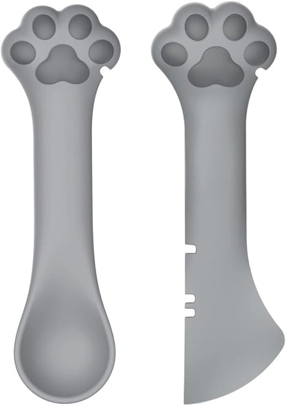 2 Pack Dog Cat Food Spoon Spatula, Cute Paw Pet Can Opener Mixing Spoons for Dog Cat Wet Food, Small Silicone Spatula Cat Treat Spoon Pet Cannd Food Scoop for Dog Cat, Grey