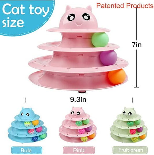 UPSKY 20 PCS Cat Toys - 3-Level Turntable Roller with Balls for Indoor Cats, Kitten Set with Teaser, Mice, Spring, and Various Ball Toys