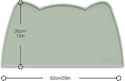 OHMO - Cat Food Mat, Silicone Pet Feeding Mat for Floor Non-Skid Waterproof Dog Water Bowl Tray, Easy to Clean Pet Placemat (Sage Green, 20 * 12'')