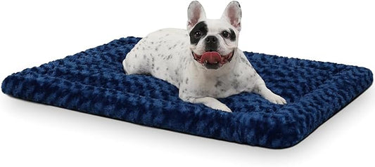 Washable Dog Bed Mat Dog Crate Pad Soft Fluffy Pet Kennel Beds Dog Sleeping Mattress for Large Jumbo Medium Small Dogs, 35 x 22 Inch, Blue