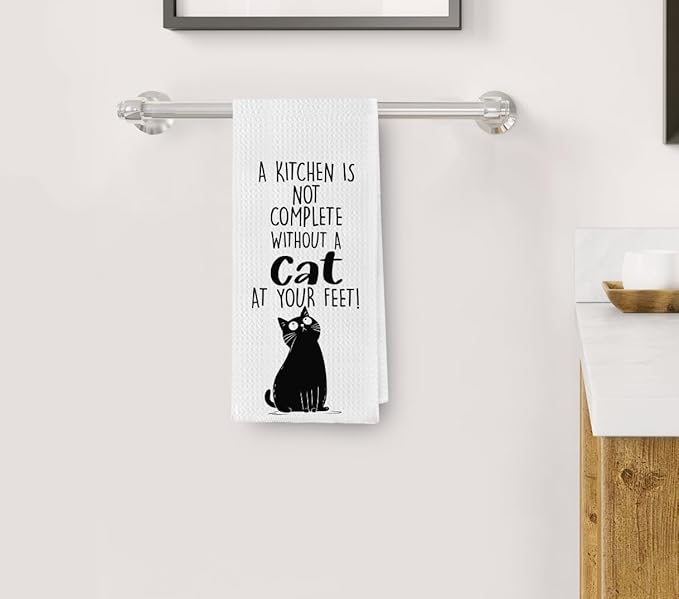Funny Black Cat Dish Towels for Kitchen, A Kitchen is Not Complete Without A Husky at Your Feet, Black Cat Gifts, Cat Kitchen Towels, Cat Christmas Decorations, Gifts for Cat Lovers 16x24 inch