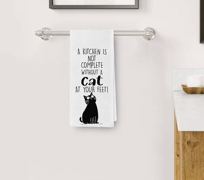 Funny Black Cat Dish Towels for Kitchen, A Kitchen is Not Complete Without A Husky at Your Feet, Black Cat Gifts, Cat Kitchen Towels, Cat Christmas Decorations, Gifts for Cat Lovers 16x24 inch