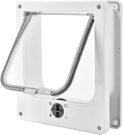 EASY JOY Cat Doors(Outer Size 10.6" x 9.2"), 4-Way Locking Cat Door for Interior Exterior Doors, Weatherproof pet Door with Magnet for Cat or Dog < 21.5 inches in Girth(White L)