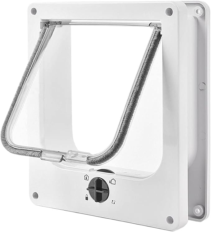 EASY JOY Cat Doors(Outer Size 8.6" x 7.5"), 4-Way Locking Cat Door for Interior Exterior Doors, Weatherproof pet Door with Magnet for Cat or Dog < 16.1 inches in Girth(White M)