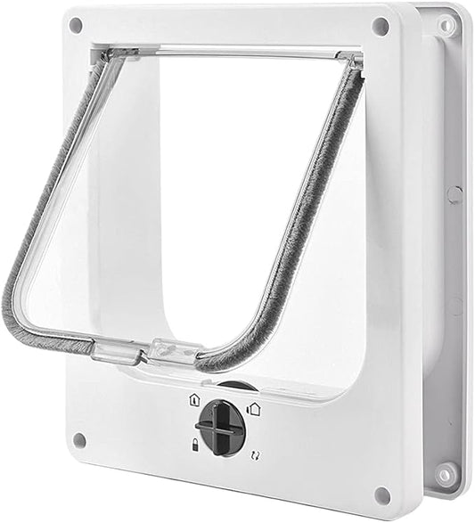 EASY JOY Cat Doors(Outer Size 8.6" x 7.5"), 4-Way Locking Cat Door for Interior Exterior Doors, Weatherproof pet Door with Magnet for Cat or Dog < 16.1 inches in Girth(White M)