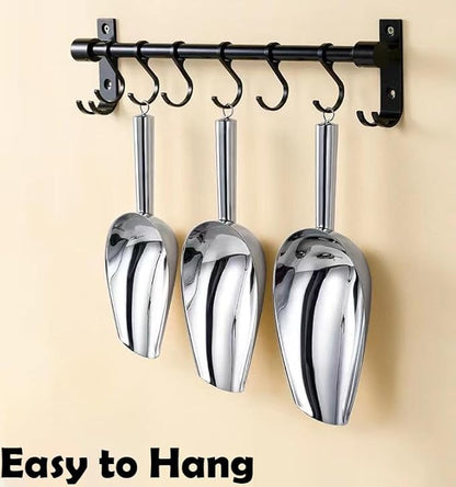 Set of 3 Ice Scoop, Plastic Kitchen Ice Scoop for Canisters or Ice Maker, Food Scoops for Canisters, Freezer, Flour, Dry Foods, Coffee Beans, Pop Corn, Pet Dog Cat Food (Stainless Steel-M)