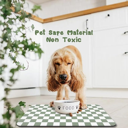 Dog Food Mats for Floors Waterproof, Pet Water Bowl Mats Pet Feeding Absorbent Placemats Plaid 16 * 24 inch