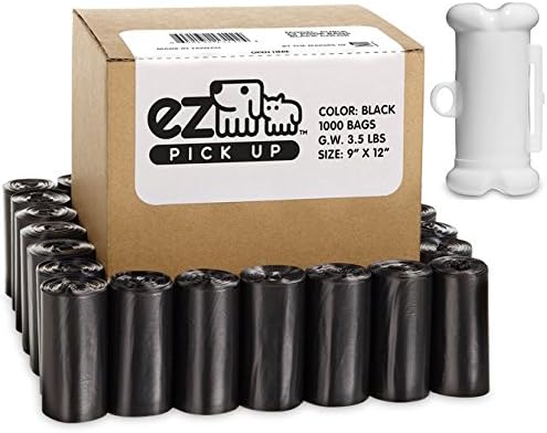 EZ 1000 Pet Waste Bags Disposal, with Dispenser, Dog Poop Pick Up Bag, Black Color, Large Size 9"x12"