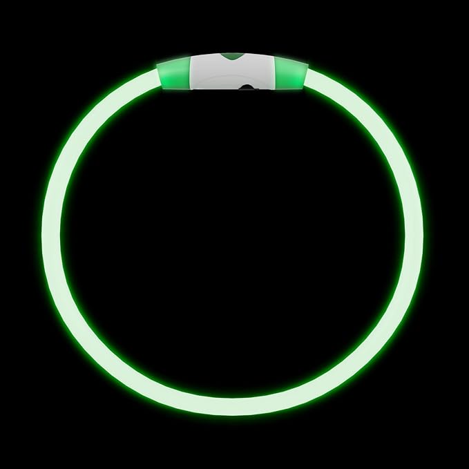 Rechargeable Reflective Pet Gear LED Dog Collar Light Up, Flashing Glowing Illuminated Collar for Night Walking, Neon Pet Collar with Light for Small/Medium/Large Dogs (Green, 1-Pack)