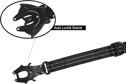 ICEFANG Short Dog Leash 18 Inch Reflective Nylon Traffic Leash with Padded Handle,Heavy Duty Auto Lock Swivel Clip for Medium Large Dogs No Pull Training Walking (Black, 18 Inch)