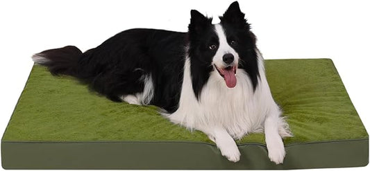 KSIIA Orthopedic Dog Bed Crate Waterproof Pet Mats for Extra Large Dogs Deluxe Plush Washable Pet Bed with Egg Crate Foam & Removable Cover, 47 x 29 Inch, Green