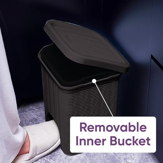 Superio 2-Pack Mini 6L Step Pedal Trash Can - Wicker Design, Hidden Mechanism, Durable Plastic, Ideal for Desktop, Countertop, Pet Waste/Dog Poop- Brown