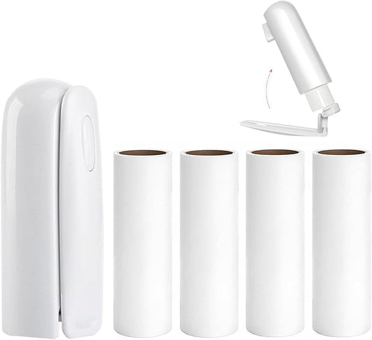 Mini Travel Lint Roller with 150 Sticky Sheets, Compact Portable Pet Hair Remover with Cover for Clothes, Travel, Small Foldable Lint Roller for Purse Car Bag Essentials (White)