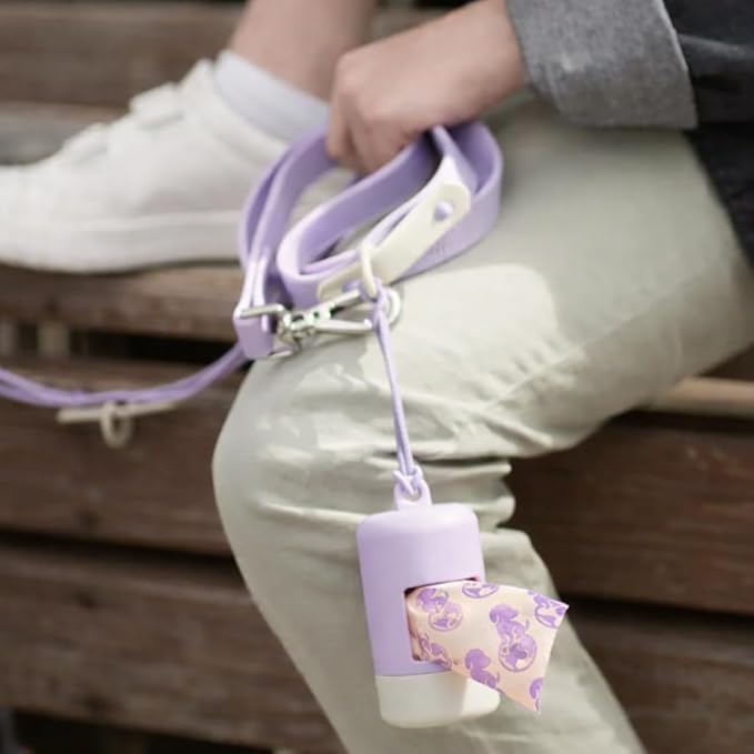 Dog Poop Bag Holder [2-Pack] | With 30 Extra-thick Dog Bags for Poop | Waste Bag Dispenser with Premium Soft-Touch Coating | Enlarged Dispense Opening, Stylish Color-Block Design (Lavender Cloud)