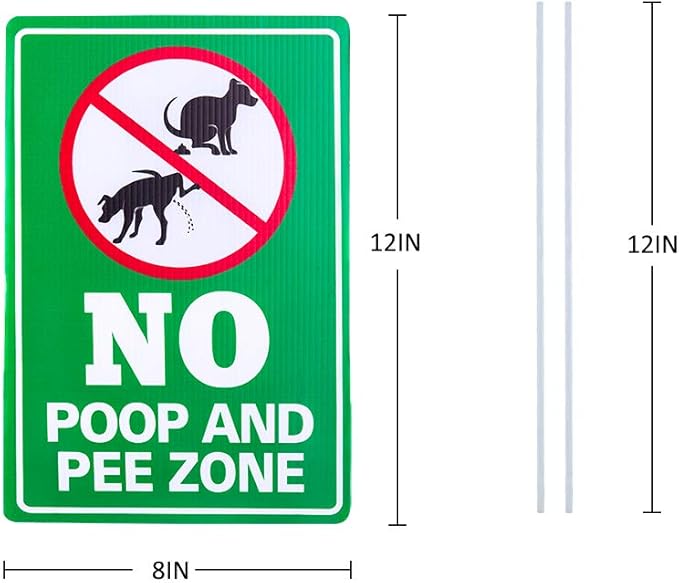 WaaHome No Poop and Pee Dog Sign - 8''X12'' Clean Up After Your Dog Sign with Metal Stakes - Please Pick Up After Your Dog Sign - Double Sided No Pooping and Peeing Dog Sign for Yard Lawn