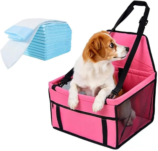 Small Dog Car Seat, Portable Foldable Breathable, Clip-On Safety Leash, Waterproof Oxford Travel Bag, Mesh Window for Pets Up to 15 lbs with 10PCS Pee Pads