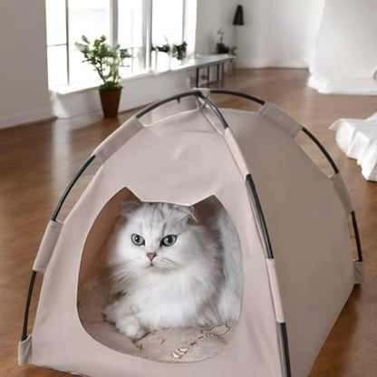 GLOBHARB Cat Tent, Cat Tent Bed, Tent for Cats, Cat Tent Bed for Indoor Cats, Tent for Cats Indoor, Mini Tent for Pets, Tiny Cat Tent, Cat House Tent, Tents for Cats, Mini Tent for Cats (Beige, L)