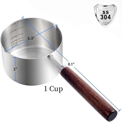 Kichwit Dog Food Scoop, 1 Cup, 304 Stainless Steel Pet Food Scoop Measuring Cup with Wooden Handle (1 Cup)