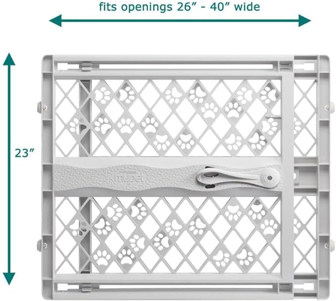 MYPET North States Paws Portable Pet Gate: 26-40" Wide. Pressure Mount. No Tools Needed. Made in USA. Dog Gate 23" Tall, Expandable, Durable Dog Gates for Doorways, Light Gray