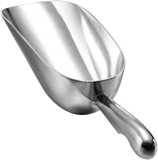 Ice Cube Endurance Scoop, Cast Aluminum Shovel Scoops Kitchen Utility Scoops Set Contoured Handle，Ideal for Ice Cube Coffee Bean Food Candy Flour Popcorn Rust Free (12oz Silver)