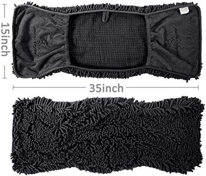 Patas Lague Absorbent Dog Towel for Drying Dogs Large, 35''x15'' Extra Large Microfiber Quick Drying Pet Bath Towel with Hand Pockets, Machine Washable Pet Shammy Charcoal