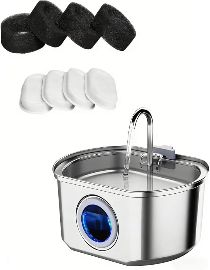 Stainless Steel Cat Water Fountain, 108oz/3.2L Automatic Pet Water Dispenser with Water Level Window, Quiet Pump, Multi-Stage Filtration for Cats and Dogs