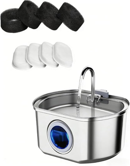 Stainless Steel Cat Water Fountain, 108oz/3.2L Automatic Pet Water Dispenser with Water Level Window, Quiet Pump, Multi-Stage Filtration for Cats and Dogs
