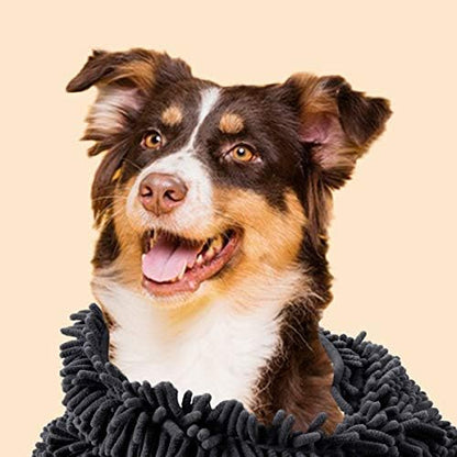 Patas Lague Absorbent Dog Towel for Drying Dogs Large, 35''x15'' Extra Large Microfiber Quick Drying Pet Bath Towel with Hand Pockets, Machine Washable Pet Shammy Charcoal