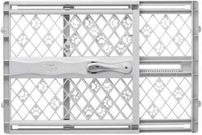 MYPET North States Paws Portable Pet Gate: 26-40" Wide. Pressure Mount. No Tools Needed. Made in USA. Dog Gate 23" Tall, Expandable, Durable Dog Gates for Doorways, Light Gray