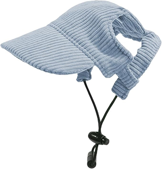 Dog Baseball Cap, Dog Cat Summer Beach Visor Hat with Ear Holes, Adjustable Puppy Sunbonnet Headdress (Blue, X-Small)