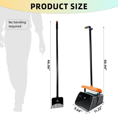 46" Pooper Scooper Swivel Bin & Rake for Large Small Dogs with Bag Attachment, Long Handle Poop Scooper with Lid for Yard (Orange)