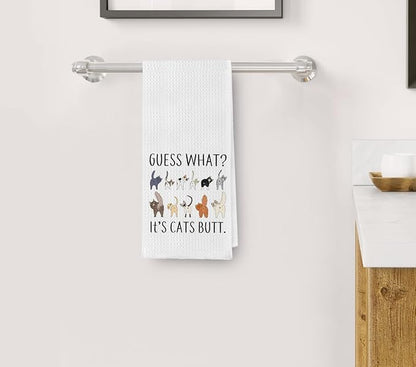 Guess What? It's Cat Butt Funny Dish Towel for Kitchen, Cute Tea Hand Towel, Decorative Bathroom Towel, Cat Lovers Gift 16x24 Inch