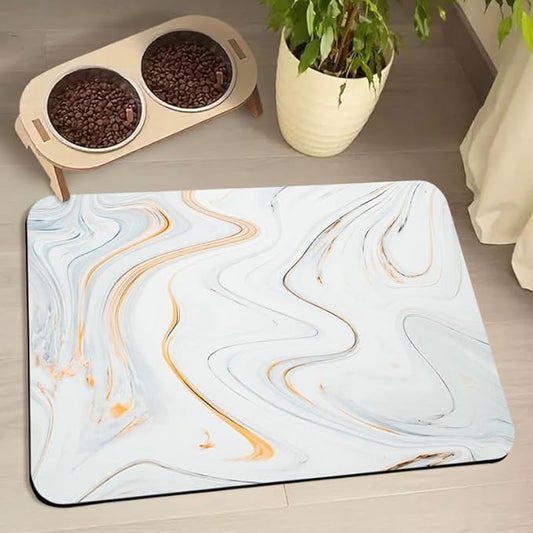 Dog Food Mats for Floors Waterproof, Dog Cat Water Bowl Mats Pet Feeding Absorbent Mat Dog Cat Pet Placemats for Food and Water Marble 24 * 32 inch