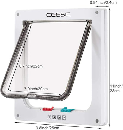 CEESC Large Cat Door (Outer Size 11" x 9.8"), 4 Way Locking Cat Door for Windows & Sliding Glass Door, Weatherproof Cat Flap Door for Cats & Doggie with Circumference < 24.8"