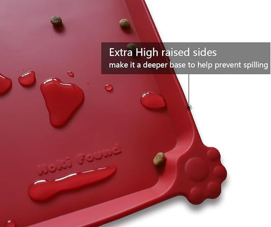 Hoki Found L Silicone Pet Food Mats Tray - Non Slip Pet Dog Cat Bowl Mats Placemat - Dog Pet Feeding Mat - Waterproof Dog Cat Food Mats -Pet Water Mats for Carpet - Classic red