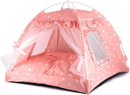 pawstrip Dog Tent Indoor Cat House Pink Puppy Bed Portable Pet Teepe Princess Dog Camping Tent Outdoor Kitten Houses Cute Bunny Nest Girl Kitty Cave (M, Pink)