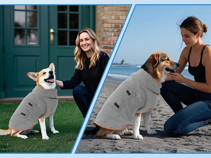 Dog Bathrobe, Quick Drying Robe Super Absorbent Pet Bath Robe, Adjustable Collar & Microfiber Pet Dog Bath Towel Robe, Fast Drying for Dogs at Home and Outdoors (Gray, XL)