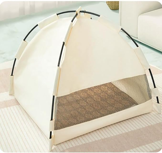 Cute Cat Teepee Cave, Cat Tent Foldable Indoor Outdoor with Thick Mat,Puppy Bed Tent,Bunny Pet Tent Teepee,Portable Dog House Teepee Tent, Cat Bed,Dog Bed Tent,Puppy Bunny,Pet Tent Teepee (B, M)