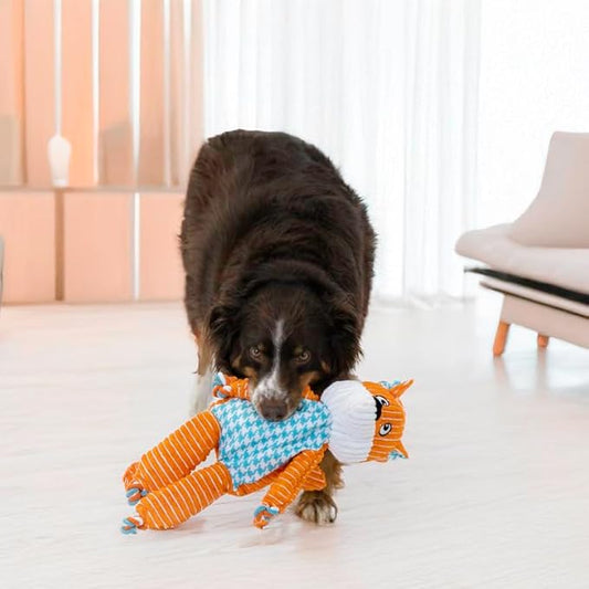 KONG Floppy Knots - Durable No‑Stuffing Squeaky Rope & Plush Dog Toy - for Teething, Playing (Fox, Extra Large)