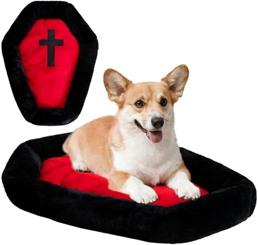 Cat Beds for Indoor Cats, Gothic Cat Beds Fits up to 30 lbs, Washble Coffin Dog Bed, Fluffy Pet Bed, Halloween House 28 * 20 Inch, Red & Black Medium