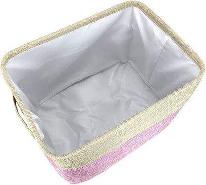 Personalized Foldable Storage Basket with Lovely Dog Yorkie Collapsible Sturdy Fabric Pet Toys Storage Bin Cube with Handles for Organizing Shelf Home Closet, Pink and White