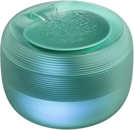 2.5L/85oz Translucent Fountain Water Bowl Drinking Dispenser Pet Waterer for Cats Dogs (Green, Medium)